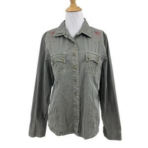 Gramicci Shirt Womens L Large Shitake Long Sleeve Button Up Pearl Snap Western